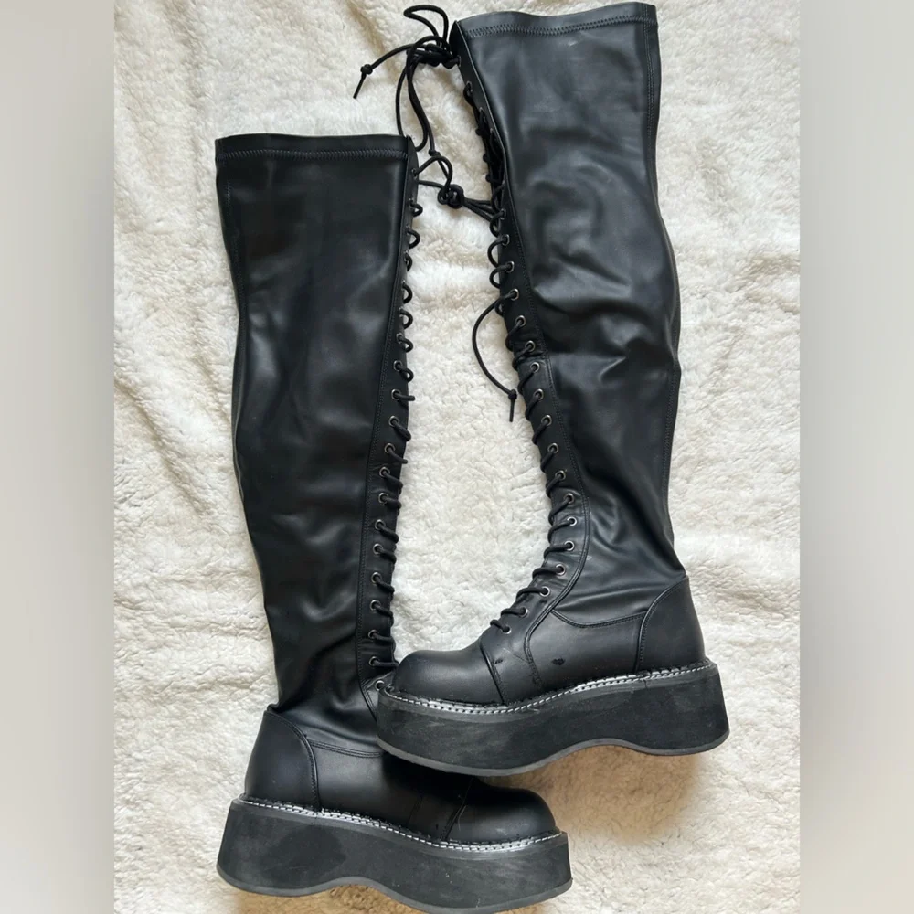 Demonia Black Lace-Up Women's Boots - Picture 2 of 5